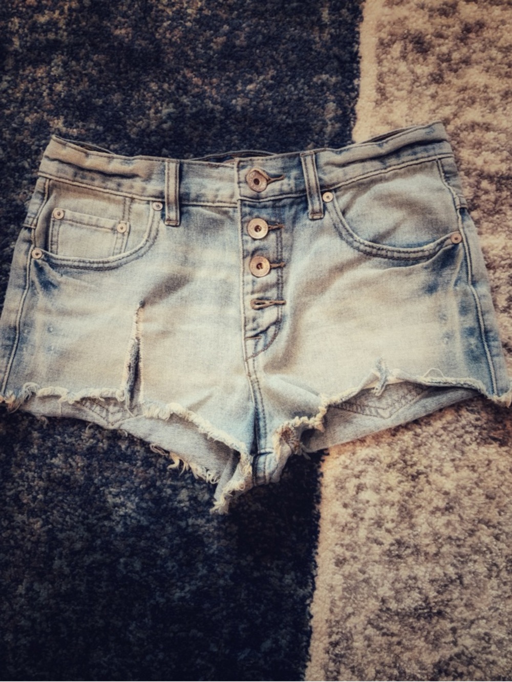 Free People Washed Light Blue Button-Front Denim Shorts